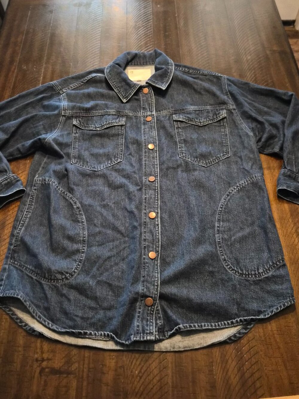 Anthropologie Pilcro Draped Denim Jacket Womens Size XL Blue Oversized Boho
